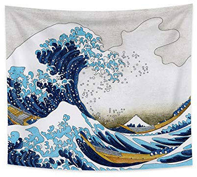 YONGFOTO 150x130cm Japanisch Ukiyo-E Tapisserie Große Welle Wandbehang Kanagawa Fuji Tapisserie für Veranda Wandbehänge Dekor Wohnzimmer Wohnheim Bettdecke Wandkunst