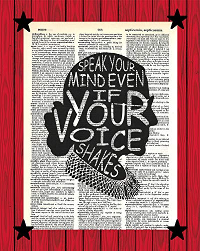 ARZER Motivierendes Wandkunst RBG Poster 'Speak Your Mind Even If Your Voice Shakes', inspirierendes Zitat Druck Ruth Bader Ginsburg Silhouette Wörterbuch Kunstdruck