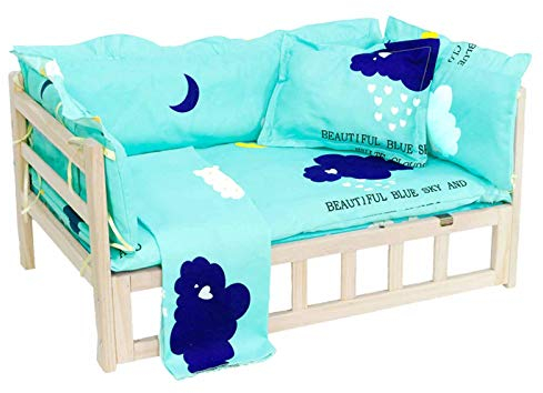 Hundebett Holz mit Abnehmbarer Matte und Kissen, Erhöhtes Langlebiges Pet Cot Lounge Sofa für Welpenkätzchen Kleintiere Verbesserter Schlaf