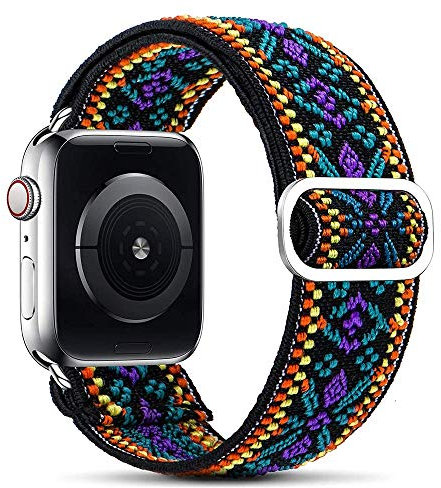 Elastisches Solo Loop Kompatibel mit Apple Watch Armband, Geflochtenes Muster Nylon Sport Armband für IWatch Series 6/SE/5/4/3/2/1 Strap,Böhmen lila 38mm/40mm