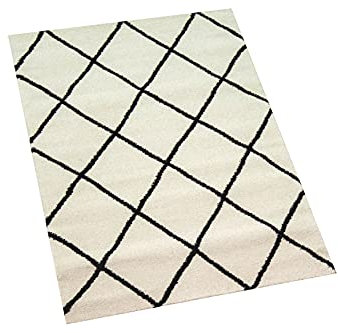 Teppich-Traum Skandinavischer Stil Wohnzimmerteppich Rautenmuster - pflegeleicht - Creme schwarz Größe 60x110 cm