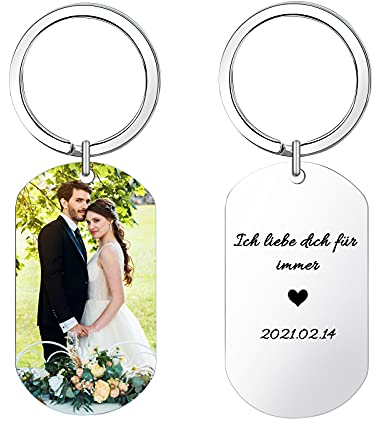 CGFN Personalisierter Foto Schlüsselanhänger, Anpassbarer Schlüsselanhänger mit Gravurtext, Perfekte Geschenk für Freunde/Paare/Partner/Väter/Mütter (Silber-)