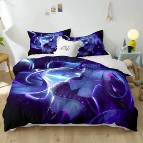 YuZong Hatsune Miku Bettwäsche aus weichem Polyester dreiteilig Anime-Bettbezug Kissenbezug Anime-Figuren Cartoon-Kinder Kinder Teenager Erwachsene