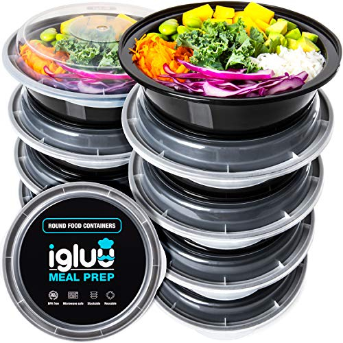 Igluu Meal Prep - Recipientes para comida circulares de Plástico Sin BPA con Tapas Herméticas - Apilables y Reutilizables - Aptos para Microondas, Congelador y Lavavajillas - Set de 20
