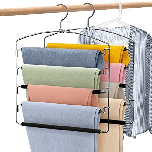 Housolution Grucce per Pantaloni 2 Pezzi, Grucce Appendiabiti 5 Livelli Rotabili 135° con Imbottitura Antiscivolo, Appendini per Pantaloni Jeans, Accessori Armadio, Sciarpe Cravatte Asciugamani, Nero