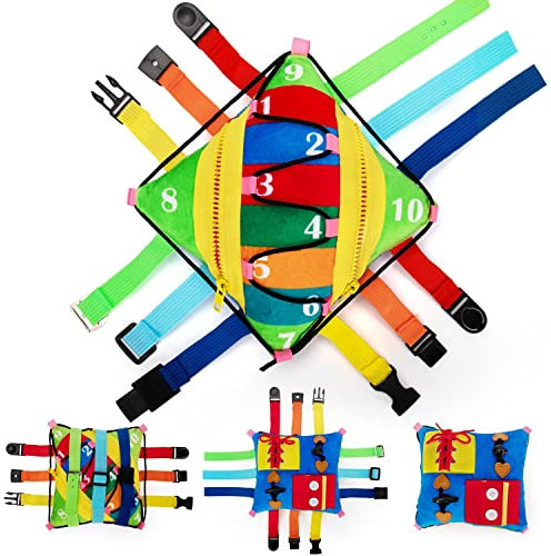 teytoy Sensory Pillow Buckle Pillow Toy, Travel Toys for Toddlers on Plane Buckle Toddler Toy Soft Stuffed Fidget Fat Brain Toys Early Development - Learn Number Colour, Develop Fine Motor Skill