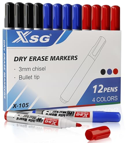 Whiteboard Marker,12 Whiteboard Stifte,Trocken Abwischbar, Rundspitze 3mm,3 Farben White board Stifte Rundspitze Set Perfekt für Zuhause Schule Büro(12 Stück)
