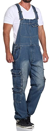 Jet Lag Herren Latz Jeans Overall A Lange Jeans-Hose Loose Fit Light Navy XXL