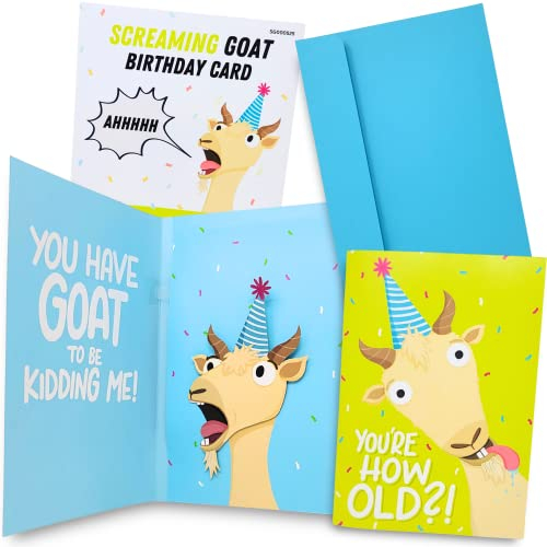Good Egg Greetings Geburtstagskarte Screaming Goat, lustige Geburtstagskarte für Männer, Frauen, Kinder, schreiende Ziege, Meme, Sound und schüttelnder Kopf, Bewegung, 13 x 20 cm