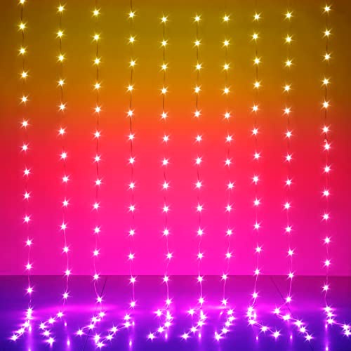KepStars LED-Vorhang-Lichterkette, 3 mx3 m, 300 LEDs, RGB-Farbwechsel, Lichtervorhang mit intelligenter App-Steuerung, Musik und Sprachsynchronisation, Innen- und Außenbereich, Weihnachtsdekoration