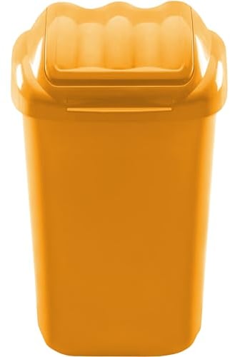 Home Centre Flip Top Plastic Waste Bin 50 Litre Yellow Kitchen Office School Work Recycling Disposable Trash Dispenser Household Recyclable Rubbish Bin Easy Cleaning