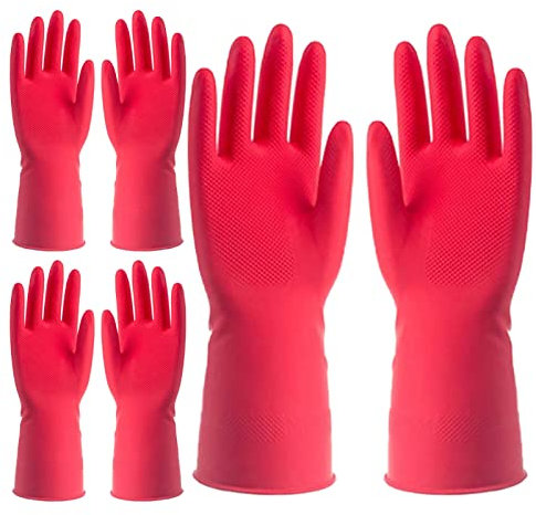 BAMFY Durable Gants Menage 3 Paires Gants Vaisselle Réutilisable Cuisine Lave-Vaisselle Gants De Nettoyage for Le Ménage, Salle De Bains (Color : Rouge, Size : L)