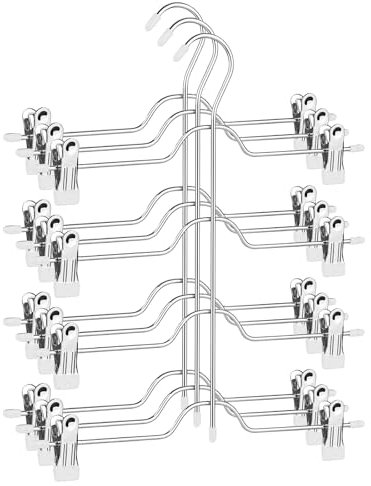 ABHENG Hosenbügel Kleiderbügel, Metall Kleiderbügel mit Anti-Rutsch für Hosen Röcke Socken Unterwäsche, 3er Set, für je 4 Hosen, mit 8 verstellbaren Klammern, Silbern-Weiß,32B x 35H cm, AIY0103W