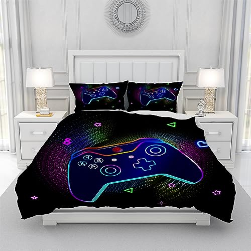 Gegeryozer Housse de Couette Gamer 135x200 cm,3D Impression Parure de Lit Gamer,Adolescent Garçon Housse de Couette avec Fermeture Éclair + 2 Taies d'oreiller 50x75 cm