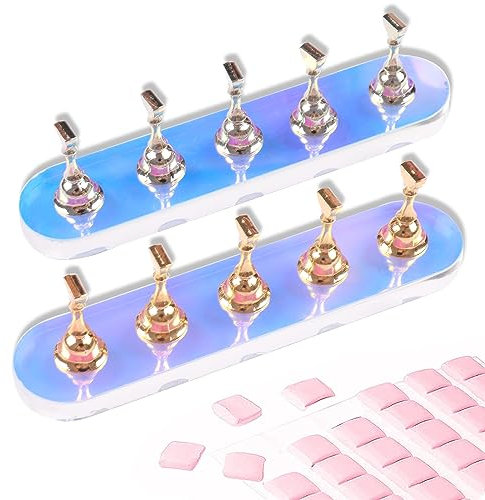 ANGNYA 2 Set Nail Stand ,Aurora Nail Holder for Painting Nail Stand for Press on with 96 Pcs Reusable Sticky Putty Nail Display Stand Nail Hand Practice Magnetic Nail Art Tools (Round)