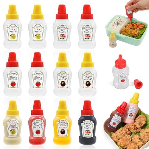 12 Stück Mini Ketchup Flasche, Mini Saucenflasche 25ml, Mini Squeeze Flasche, Ketchup Mini, Mini Bottle Mini Ketchup Bottle für Sojasauce, Honigsauce, Salatdressing, Saucenflasche, Speisewürze, BBQ