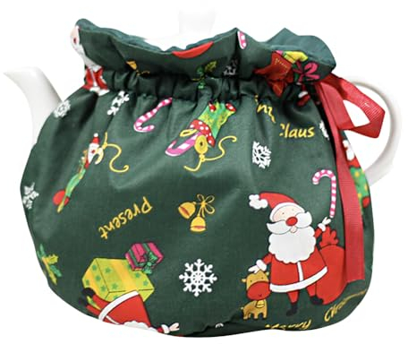 Théière de Noël verte en coton vintage à motif floral - Couvre-théière décorative pour la cuisine, la maison - Avec coussin isolant - Pour femme au foyer, amie, maman