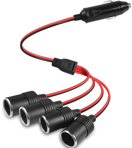 HATMINI 1 bis 4 Kfz-Zigarettenanzünder, 12 V, 24 V, Stromladegerät, Adapter, 4-Wege-Steckdose, Kfz-Zigarettenanzünder-Splitter, Verlängerungskabel, 13 AWG, mit 20 A-Sicherung – 1 FT/0,3 m