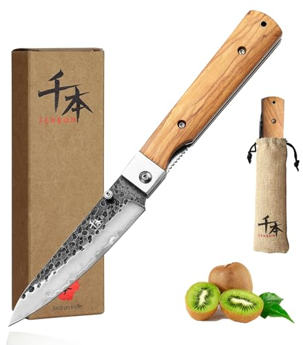 SENBON 440 Geschmiedeter Edelstahl Camping Peeling Blade Scharfe Japanische Faltende Tragbare Reise Universal Messer Olive Griff Kleine Obst Messer