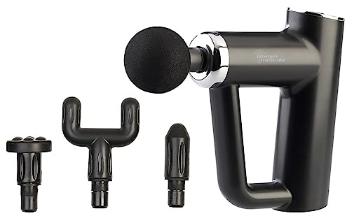 newgen medicals Massage Gun: Akku-Hand-Massagegerät, 4 Aufsätze, 6 Stufen, 3,5 Std Laufzeit, Tasche (Massage-Pistole, Akku-Hand-Gerät, Body)