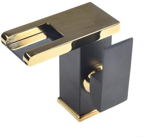 Gbtdoface 1 robinet mitigeur cascade pour lavabo, robinet mitigeur d'évier de salle de bain, robinet cascade LED, robinet de lavabo, mélangeur froid et chaud (noir + or)