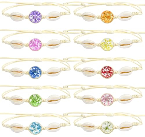 Cosswe Freundschaftsarmbänder für Mädchen,Blumen Muschel Geflochten Freundschaft Armbänder Verstellbare Freundschaftsarmband Bunte Gewebte Armbänder Handgefertigt Armband für Frauen Teenager