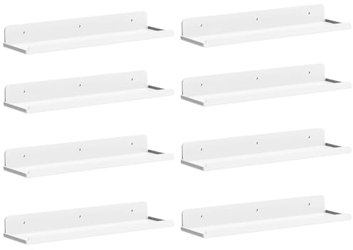 Lifewit Floating Shelves for Wall, 8 Pack White Plastic Shelf 38.1cm Room Decor for Bookcase/Vinyl Record Display/Photo/Picture in Bedroom, Living Room, Bathroom, Kitchen Storage and Organization