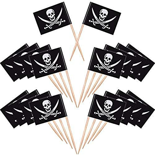 Bandera de cóctel Pirata Pastel de palillo de Dientes Parte Superior Aperitivo de Comida Cóctel de Halloween Fiesta de cumpleaños para niños Decoración de Cupcakes（100 Piezas）