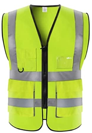 Reflektierende Weste Sicherheitswesten Konstruktionsreflexionsanzug, Hohe Sichtsicherheitsreflexionsweste Niedriges Stretchgarn Mit Taschen Und Reißverschluss Overalls Warnweste ( Size : Yellow_XX-Lar