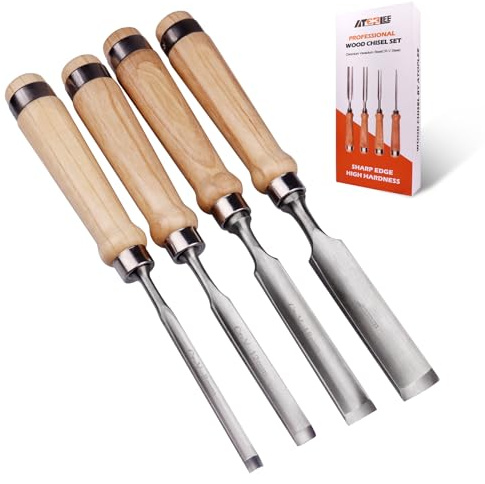 ATOPLEE Lot de 4 ciseaux à bois demi-cercle à bord intérieur en acier au chrome vanadium 8 mm, 12 mm, 18 mm, 25 mm pour bricolage, menuisier, bricoleurs débutants