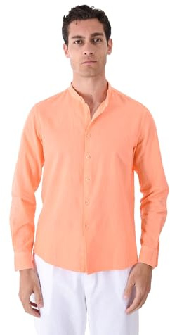Ciabalù Camicia Uomo in Lino Coreana Slim Fit Manica Lunga (IT, Testo, L, Regular, Regular, Pesca)