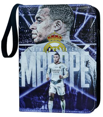 Oirigaga Fußball Karten Sammelalbum, 4 Taschen Fussball Sammelkarten Album Ordner mit Reißverschluss Tragegriff und 50 Hüllen für 400 Karten, Sport Karten Heft Sammelmappe, 3-Ring Karten Mappe
