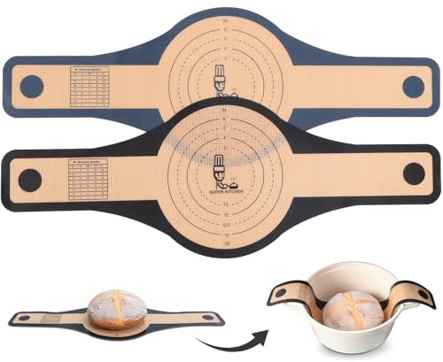 SUPER KITCHEN 2PCS Silikon Brotschlinge mit Extra Breiten und Langen Griffe, Antihaft Silikon Backmatte Brot für Dutch Oven, Wiederverwendbare Sauerteig Brotbackmatte für Brottopf (Schwarz,Dunkelgrau)
