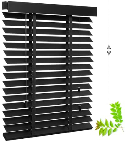 Innenjalousien Aus Holz,Horizontale Jalousie Schwarz 45/50/60/70/80/90/120/140cm Breit,Fenster Jalousette,Sonnenschutz Wärmedämmung Echtholz Jalousetten,Sichtschutzvorhänge,W×H-50×100cm(20 * 39in)