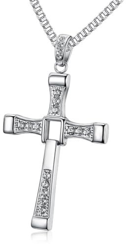 ZIERVIA Fast and Furious Dominic Toretto Vin Diesel Kreuz-Halskette – 925er Sterlingsilber, Geschenk for Männer, Frauen, Jungen und Mädchen(22G,50cm)