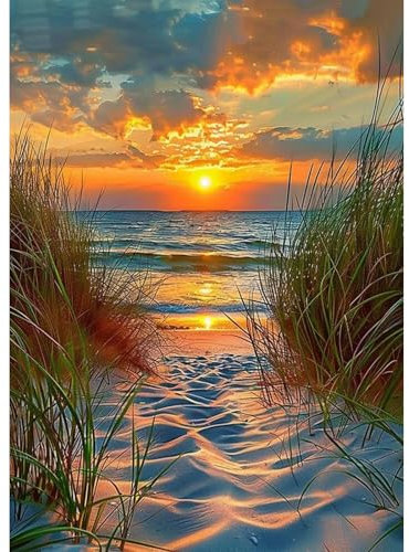 AIRDEA Strand Diamond Painting Erwachsene, DIY 5D Landschaft Diamant Painting Bilder, Bastelset Erwachsene Frauen als Haus Wanddeko 30x40 cm