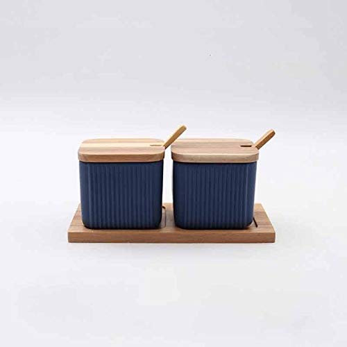 Tarros de especias con etiqueta, tanque de condimentos de cerámica a rayas nórdicas, botella de aceite, juego de salero de cocina, caja ligera de condimentos mate, cubierta de madera de acacia