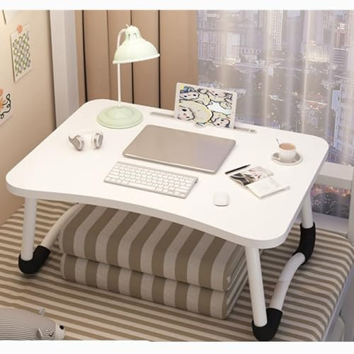 Mesa Plegable para Portátil Escritorio para Cama o Sofá Bandeja Multifuncional para Estudio, Trabajo, Desayuno Ideal para Jóvenes en Casa o Viaje(SIN Cajon, Blanco)