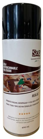 REGLUE 1X400 ml Cola reposicionable | Spray Adhesivo Nuevamente Separable | Pegamento para tejidos, papel, carton, plásticos, corchos. Pega y despega sin dañar materiales