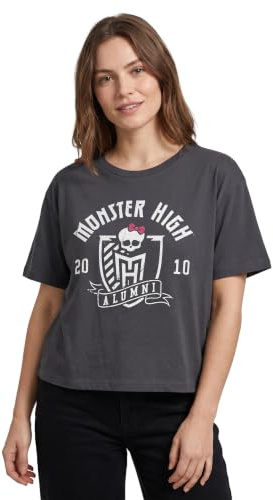 Monster High Alumni Women's Grey Cropped Short Sleeve T-Shirt | Graphic Tee for Ladies Logo Print Top | Short-Sleeved Alumni Apparel | Casual Wear for Her