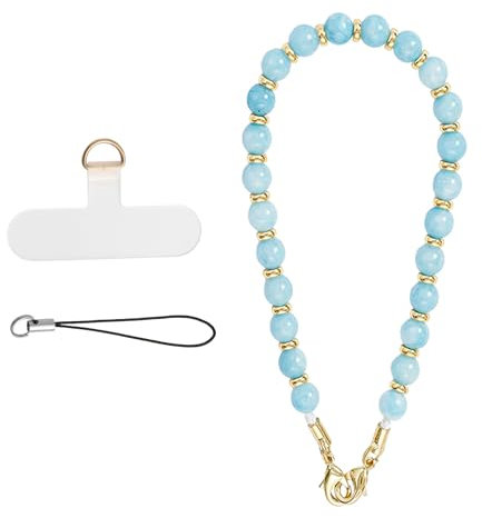 MORSUNBELA Bracelet Telephone Chaîne de Téléphone Portable, Bijoux de Telephone Lanière de Téléphone Perlée Chaine Telephone Portable, Chaîne de Téléphone Portable Perles (Bleu clair)