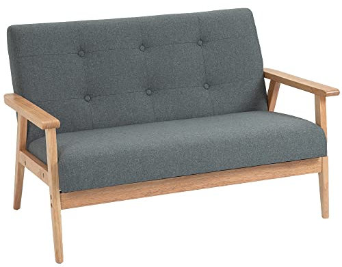 HOMCOM Canapé 2 Places canapé en Lin 115 cm Style scandinave canapé de Salon avec accoudoirs, Pieds en Bois, Mini canapé Chambre, Appartement, Petit Espace, Gris