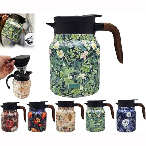 Théière vintage avec infuseur, thermos en acier inoxydable avec couvercle, pour boissons chaudes, vert