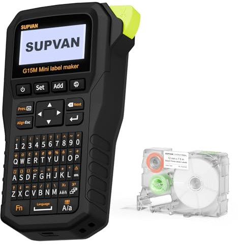 SUPVAN G15M Mini wiederaufladbarer Thermotransfer Etikettendrucker mit 1 Etiketten, Mindest 5 mm Randabstand, für Schrumpfschlauch & Kabel, perfekt für Außenbereich