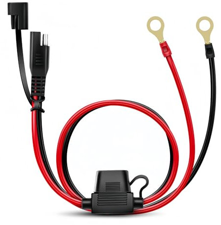 SAE Battery Connector - 2FT SAE to Ring Terminal Extension Cable with Waterproof Cover, AWG SAE Connector for Car, Motorcycle, and Tractor Battery Charging- Quick Connect/Disconnect