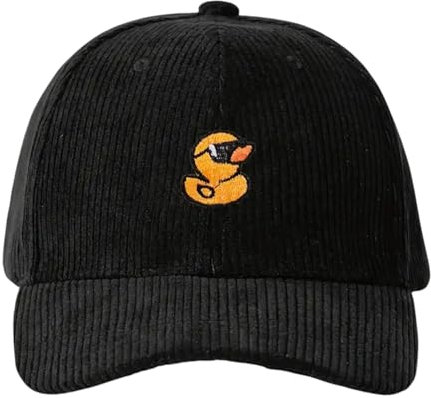 Tindo Cord-Kappe in Schwarz mit Ente und Sonnenbrille – Stylische Unisex-Mütze für Freizeit und Outdoor-Aktivitäten