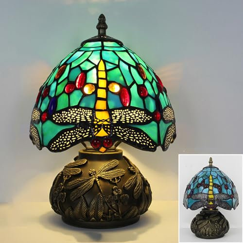 Mengjay lámpara tiffany, lámpara de barroca, coloreado pantalla de vidrio, lámpara de mesa retro vintage, lámpara de noche, estudio, oficina (Estilo.D)
