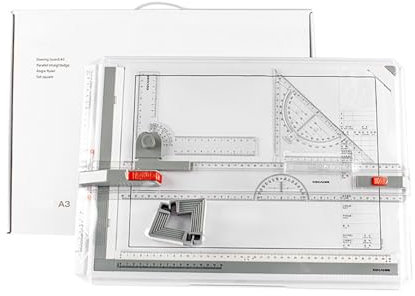 NEWFUN Zeichenplatte A3, Zeichenbrett A3, Drawing Board, Multifunktionales Zeichenbrett für das Technische Zeichnen im Büro A3 mit Winkelmesser, Paralleler Zeichenbahn, Verstellbarem Winkel