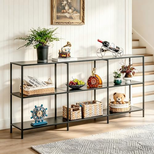 HDANI Konsolentisch Schmaler,3 Ablagen,Metall Flurtisch,Schwarz,160x30x80cm | Schmaler Sofatisch mit Metallrahmen,Modern Beistelltisch mit 3 Ablagen für Flur,Wohnzimmer,Schlafzimmer,Eingangsbereich