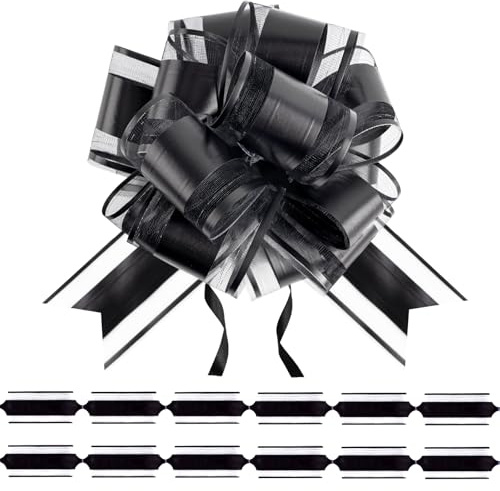 jijAcraft Schwarz Große Geschenkschleife 15cm: 12 Stück Schleife Geschenk für Geschenkverpackung, Matt Ziehschleifen mit Band, Schneegarn Dekoschleife für Trauer, Halloween, Gotik-Party